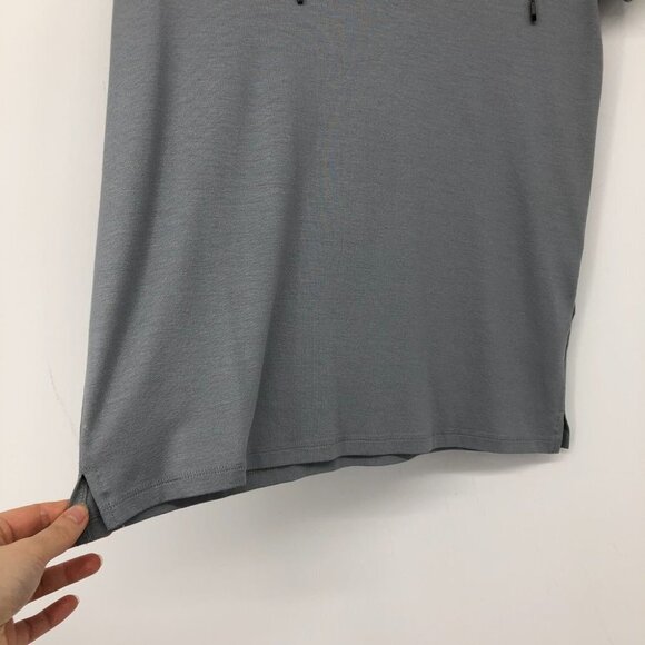 Lauren Vidal blue grey short sleeve viscose Chained  V-neck blouse Med - Picture 11 of 14